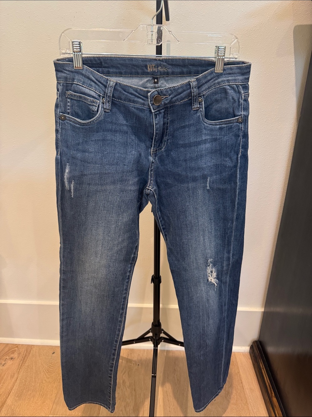 Kut from the Kloth Straight-Leg Medium Blue Distressed Jeans